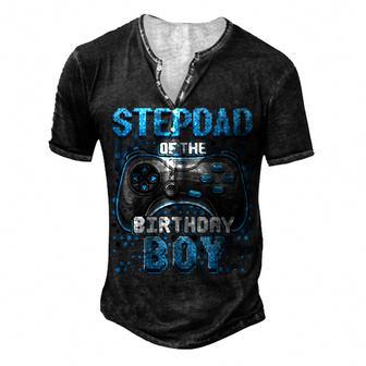 Stepdad Of The Birthday Boy Matching Family Video Game Party Men's Henley T-Shirt - Seseable