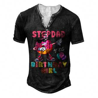 Stepdad Of The Birthday Girl Donut Dab Birthday Men's Henley T-Shirt - Seseable
