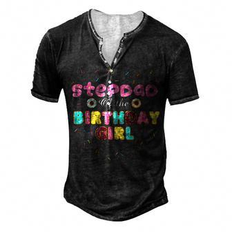 Stepdad Of The Birthday Girl Donut Birthday Men's Henley T-Shirt - Seseable
