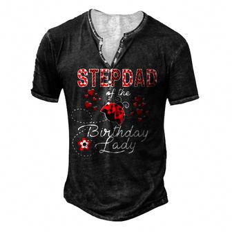 Mens Stepdad Of The Birthday Lady Ladybug Birthday Hearts Men's Henley T-Shirt - Seseable