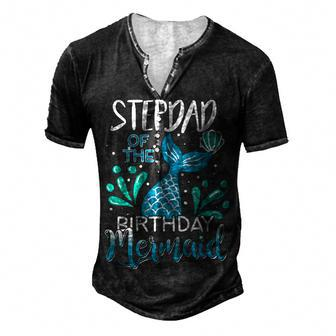 Stepdad Of The Birthday Mermaid Matching Family Men's Henley T-Shirt - Seseable