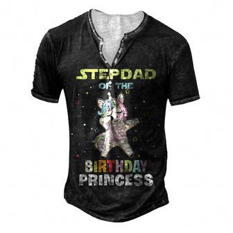 Stepdad Of The Birthday Unicorn Princess Men's Henley T-Shirt - Seseable