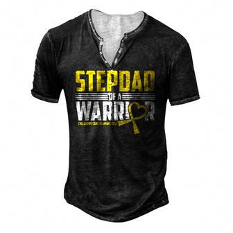Mens Stepdad Childhood Cancer Awareness Survivor Ribbon Warrior Men's Henley T-Shirt | Mazezy