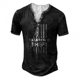 Taxation Is Theft American Flag 4Th Of July Men's Henley T-Shirt | Mazezy
