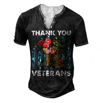 Thank You Veterans Combat Boots Poppy Veteran Day T-Shirt T-Shirt Men's Henley Button-Down 3D Print T-shirt - Monsterry UK