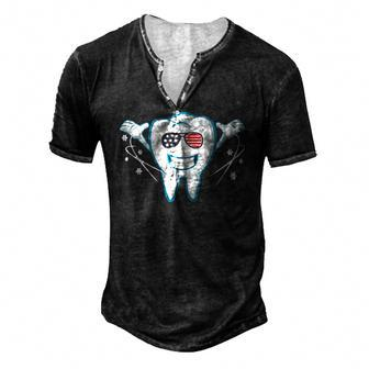 Tooth With Sunglasses Flag Usa Dentist 4Th July Men's Henley T-Shirt | Mazezy
