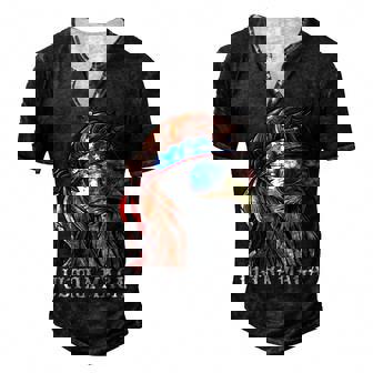 Ultra Maga Trump Sunglasses Eagle Head Usa Flag Bandana Men's Henley Button-Down 3D Print T-shirt - Monsterry