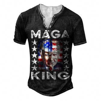 Ultra Mega King Trump Vintage American Us Flag Anti Biden Men's Henley Button-Down 3D Print T-shirt - Monsterry