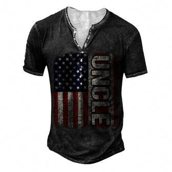 Uncle American Flag Vintage Fathers Day 4Th Of July Men's Henley T-Shirt - Seseable