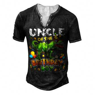 Uncle Of The Birthday Boy Dinosaur Uncle Family Birthday Men's Henley T-Shirt - Seseable