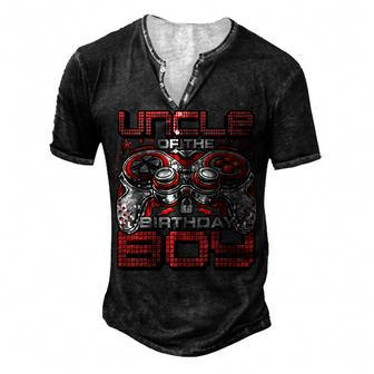 Uncle Of The Birthday Boy Video Gamer Birthday Party Family Men's Henley T-Shirt - Seseable