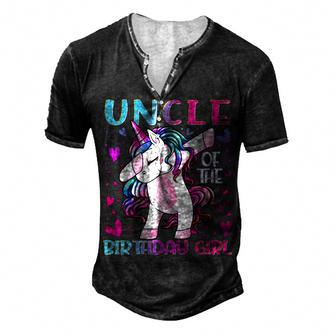 Uncle Of The Birthday Girl Dabbing Unicorn Uncle Men's Henley T-Shirt - Seseable