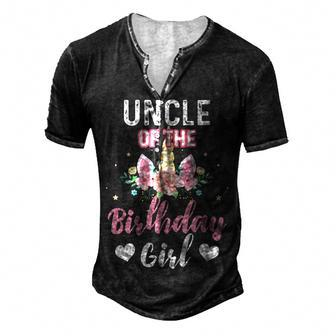 Uncle Of The Birthday Girl Unicorn Family Matching Men's Henley T-Shirt - Seseable