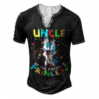 Uncle Of The Birthday Princess Girl Unicorn Dab Lover Men's Henley T-Shirt - Seseable