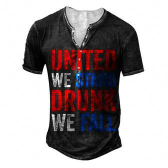 United We Stand Drunk We Fall Usa American 4Th Of July Men's Henley T-Shirt - Seseable