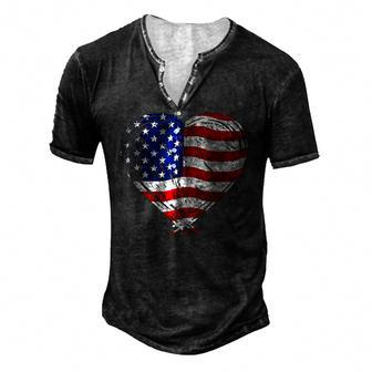 Us Flag Memorial Day 4Th July Partiotic Heart Red White Blue Men's Henley T-Shirt | Mazezy