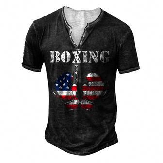 Usa American Flag Boxing Gloves 4Th Of July Patriotic Men's Henley T-Shirt - Seseable