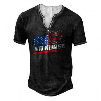 Womens Va Nurse Usa American Flag Stethoscope 4Th Of July Patriotic V-Neck Men's Henley T-Shirt | Mazezy