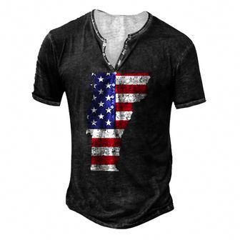 Vermont Map State American Flag 4Th Of July Pride Tee Men's Henley T-Shirt | Mazezy