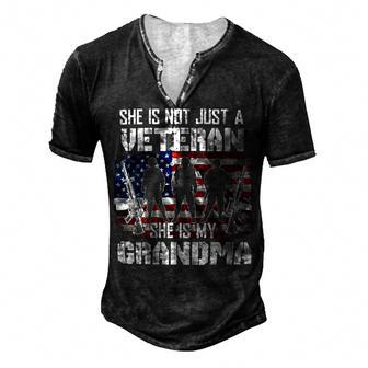 Veteran Veterans Day Womens Veteran She Is My Grandma American Flag Veterans Day 333 Navy Soldier Army Military Men's Henley Button-Down 3D Print T-shirt - Monsterry UK