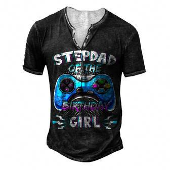 Video Game Birthday Party Stepdad Of The Bday Girl Matching Men's Henley T-Shirt - Seseable