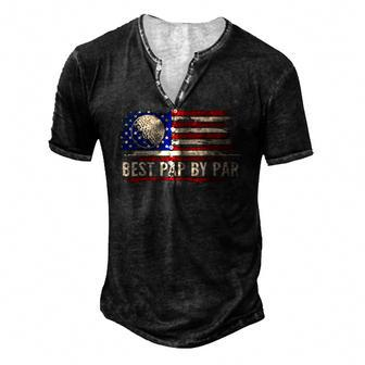 Vintage Best Pap By Par American Flag Golf Golfer Men's Henley T-Shirt | Mazezy