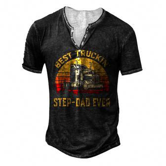 Vintage Best Truckin Step-Dad Ever Retro Fathers Day Men's Henley T-Shirt | Mazezy