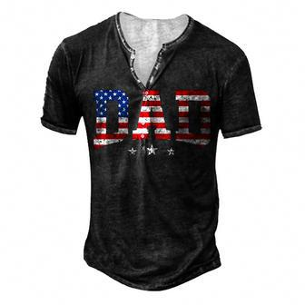 Mens Vintage Dad Fathers Day American Flag Usa Dad 4Th Of July Men's Henley T-Shirt | Mazezy