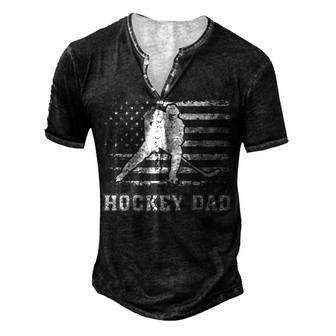 Vintage Hockey Dad American Flag Hockey 4Th Of July Men's Henley T-Shirt - Seseable