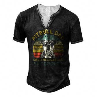 Mens Vintage Pitbull Dad Like A Regular Dad But Cooler Fathers Day Men's Henley T-Shirt | Mazezy