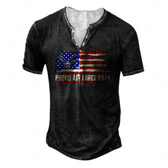 Vintage Proud Air Force Papa American Flag Veteran Men's Henley T-Shirt | Mazezy