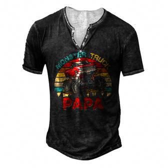 Vintage Retro Monster Truck Papa Driver Lover Fathers Day Men's Henley T-Shirt | Mazezy