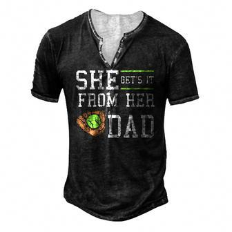 Vintage She Gets It From Her Dad Daughter Father Baseball Men's Henley T-Shirt | Mazezy