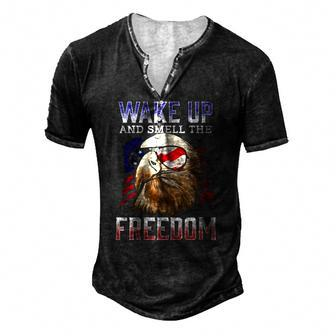 Wake Up And Smell The Freedom Murica American Flag Eagle Men's Henley T-Shirt | Mazezy