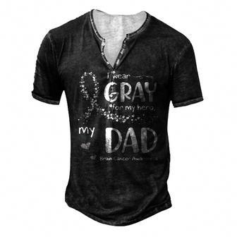 I Wear Gray For Dad Brain Cancer Awareness Men's Henley T-Shirt | Mazezy