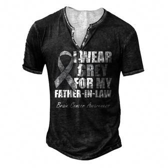I Wear Grey For My Father In Law Brain Cancer Awareness Men's Henley T-Shirt | Mazezy