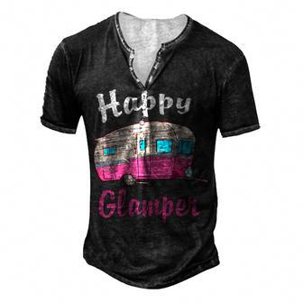 Womens Happy Glamper Camping Lover Girl Camper Camp Vacation Shirt T Shirt Men's Henley Button-Down 3D Print T-shirt - Monsterry
