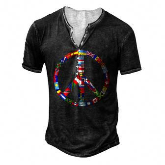 World Country Flags Unity Peace Men's Henley T-Shirt | Mazezy