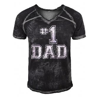 1 Dad Number One Daddy Fathers Day Vintage Style Men's Short Sleeve V-neck 3D Print Retro Tshirt | Mazezy
