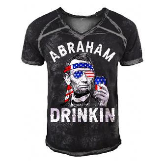 4Th Of July Abraham Drinking Merica Abe Lincoln Beer Lover Men's Short Sleeve V-neck 3D Print Retro Tshirt - Seseable