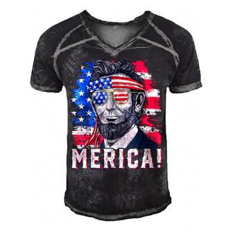 4Th Of July Abraham Lincoln Sunglasses American Flag Merica Men's Short Sleeve V-neck 3D Print Retro Tshirt - Seseable