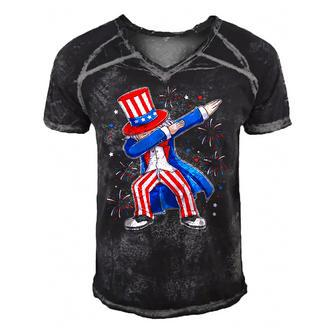 4Th Of July Dabbing Uncle Sam Costume Patriotic Gift Men's Short Sleeve V-neck 3D Print Retro Tshirt | Mazezy