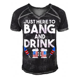 4Th Of July Drinking And Fireworks Just Here To Bang & Drink Men's Short Sleeve V-neck 3D Print Retro Tshirt - Seseable