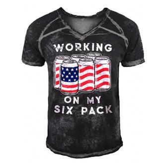 4Th Of July Drinking - Working On My Six Pack Men's Short Sleeve V-neck 3D Print Retro Tshirt | Mazezy