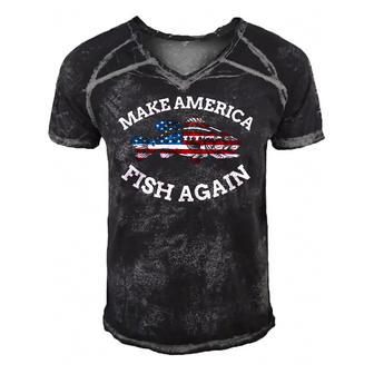 4Th Of July Fishing American Flag Make America Fish Again Men's Short Sleeve V-neck 3D Print Retro Tshirt | Mazezy