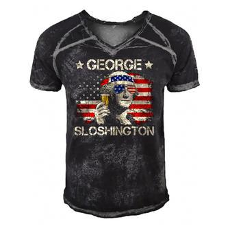 4Th Of July Merica George Sloshington Beer Drinking Usa Flag Men's Short Sleeve V-neck 3D Print Retro Tshirt | Mazezy