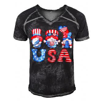 4Th Of July Usa American Flag Gnomes Patriotic Cute Men's Short Sleeve V-neck 3D Print Retro Tshirt - Seseable
