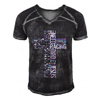 All I Need Today Is Racing And Jesus Men's Short Sleeve V-neck 3D Print Retro Tshirt - Monsterry