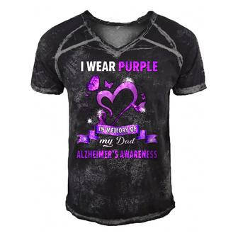 Alzheimers Awareness I Wear Purple In Memory Of My Dad Men's Short Sleeve V-neck 3D Print Retro Tshirt | Mazezy