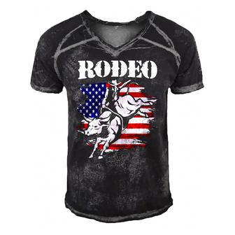 American Flag 4Th Of July Vintage Usa Flag Rodeo Men's Short Sleeve V-neck 3D Print Retro Tshirt | Mazezy